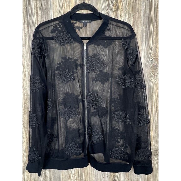 Torrid Jacket Witchy Romantic Festival Goth Embroidered Mesh Bomber Size 2 (2X) - Picture 1 of 16
